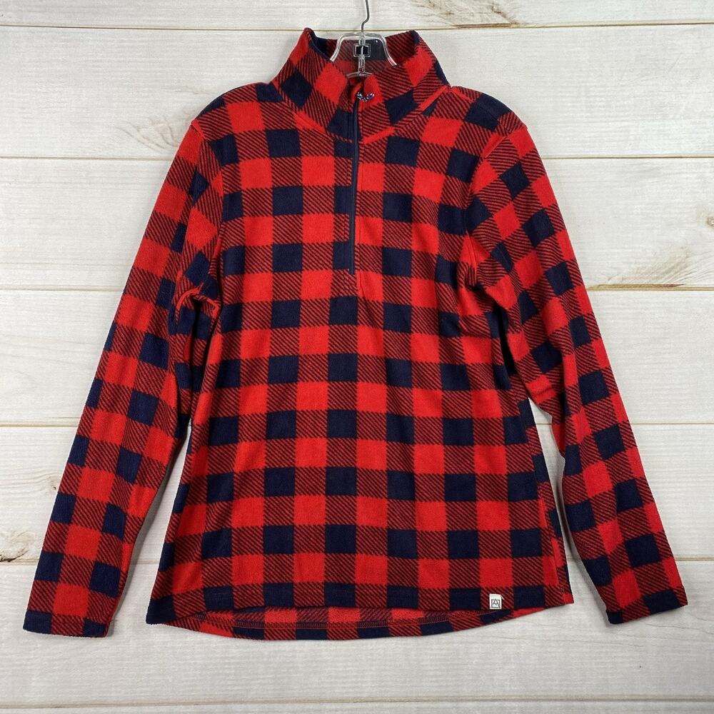 Avalanche Womens Sweater M Blue Red Buffalo Plaid Fleece Pullover 1/4 Zip Soft